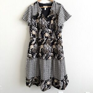 Gingham Seashell Print Maxi Dress Womens XL Coastal Beach Travel Resort Summer